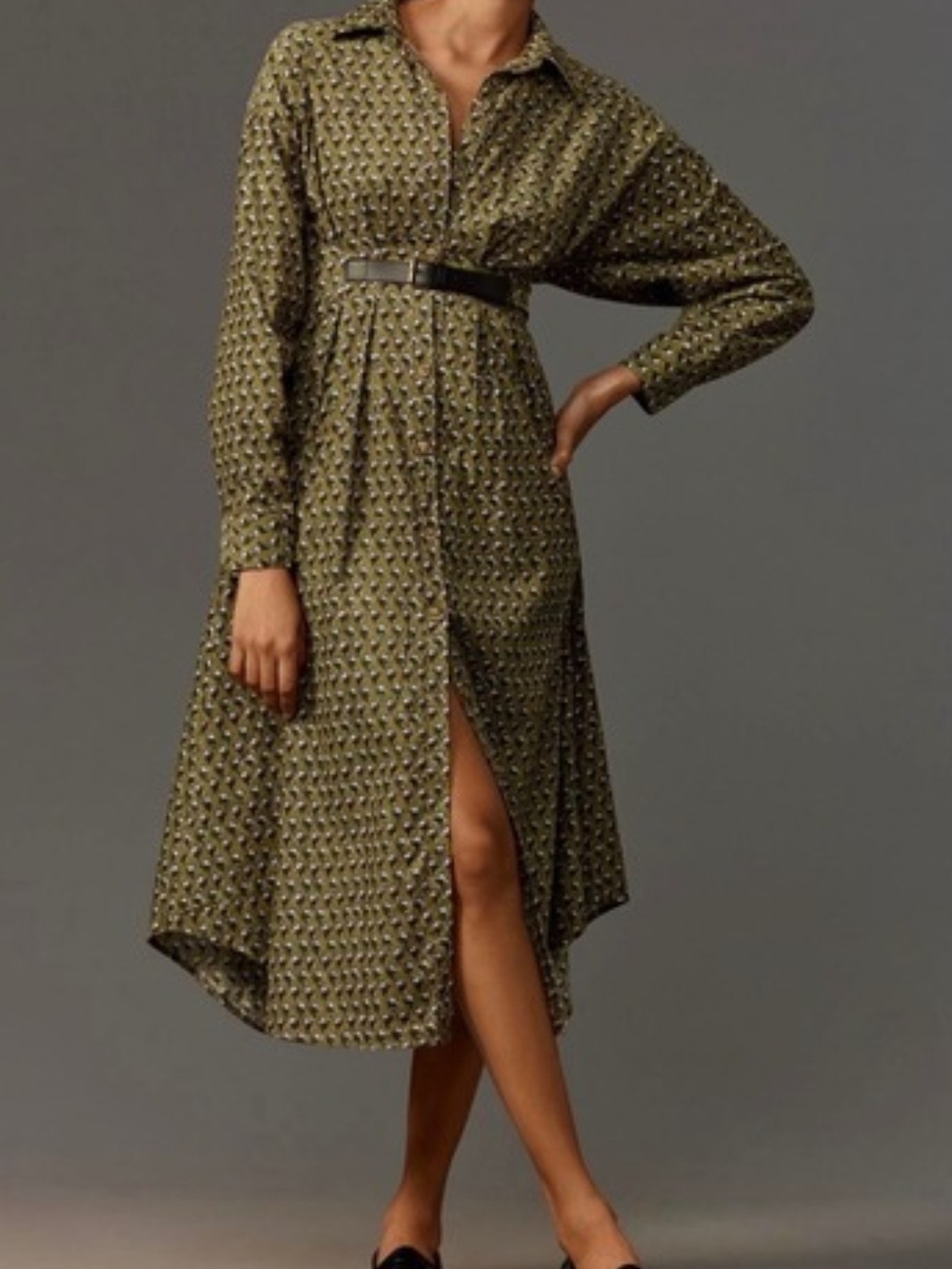 Anthropologie Olive Geometric High-Low Shirt Dress